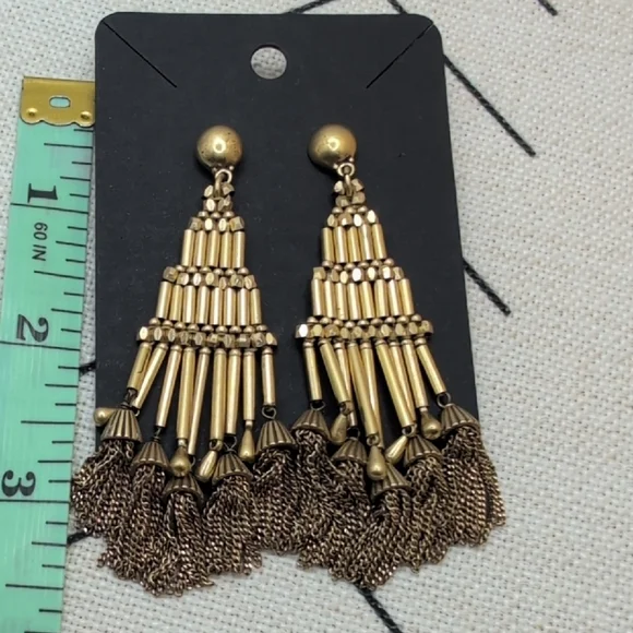 J. Crew Gold Chandelier Earrings with Tassel Fringe - Picture 5 of 5